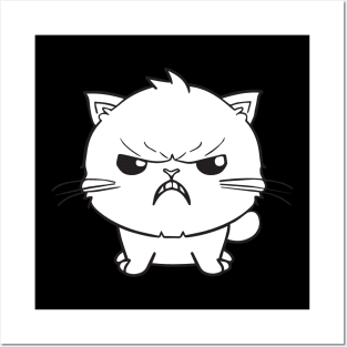 Cute angry hissing white cat Posters and Art